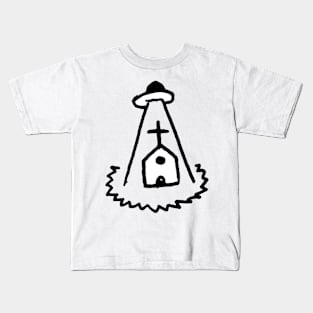 UFO Above Church Doodle Art Kids T-Shirt